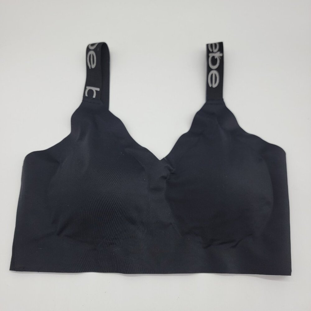 Bebe Sports Bra Size 1X Black Adjustable Straps Nylon Spandex Logo Padded